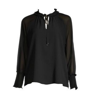 Calvin Klein | Vintage Black Tie Neck Smocked Blouse | Women’s Size Medium